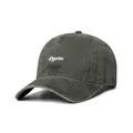 Macro shot of Pyevien letter embroidery on washed charcoal cotton baseball cap fabric - M (56-58cm) / Grey Green