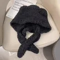 Zwarte wintermuts van pluche met oorkleppen en lange bandjes voor dames - M (56-58cm) / Zwart