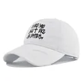 White cotton baseball cap with black gothic I LIKE YOU BUT I LIKE ME BETTER embroidery - M (56-58cm) / White