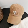 Gorra de béisbol de algodón caqui con bordado de corazón Lucky y protección solar - M (56-58cm) / Caqui