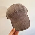 Retro grijze corduroy baseballpet met diepe kroon en platte rand voor heren en dames - M / Lichtkoffie