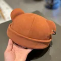 Caramel brown docker hat with cute bear ears and metal ring detail for a trendy autumn look - M (56-58cm) / Caramel color