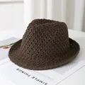 Dark brown breathable hollow knit sun hat for women with minimalist summer style - M / Coffee