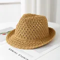 Hollow straw bucket hat for women featuring a classic sun-shading panama style - M / Khaki