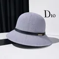Detailed close-up of lavender woven bucket hat with black leather band and gold buckle - M (56-58cm) / Purple