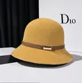 Classic yellow knitted bucket hat with brown leather strap and golden metal buckle - M (56-58cm) / Yellow