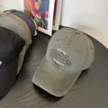 Army green washed cotton baseball cap with London embroidery and assorted vintage colors - M (56-58cm) / Army Green