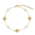Elegant S925 sterling silver four-leaf clover bracelet in gold with pink shell inlays - Natural Pink Mother of Pearl 14K Gold Color