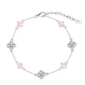 Pink mother-of-pearl and hollow clover elements on a 925 sterling silver chain bracelet - Natural Pink Mother of Pearl Silver Color