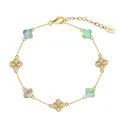 Elegant gold S925 silver bracelet featuring mother of pearl clover motifs and hollow links - Natural Abalone Shell 14K Gold Color