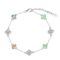 S925 sterling silver four-leaf clover bracelet with colorful mother-of-pearl inlays - Natural Abalone Shell Silver Color