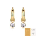 Elegant gold hoop earrings featuring a sparkling round-cut moissanite stone drop - Gold Thick Hoop Single Stone Dangle Style - With GRA Certificate (E15141)