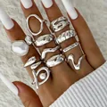Set di anelli vintage in argento con perle irregolari e design geometrici a onda - Set di Anelli di Perle Vintage Argentati (30375-ring-S-1)