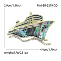 Fashion cruise ship brooch with natural abalone shell and rhinestones in gold finish - Gold