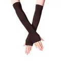 Dark brown long knitted fingerless gloves for winter warm sleeve wrist protectors - Coffee