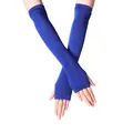 Royal blue knitted long fingerless arm warmers with thumb holes and ribbed cuffs - Sapphire Blue