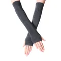 Chic dark grey knitted arm warmers with fingerless design for winter fashion accessory - Dark Gray