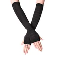 Winter striped knitted fingerless arm warmers in dark brown and black pattern - Black and Coffee Striped