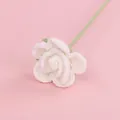 Handmade knitted white rose flower with green stem for home decor and gifts - White