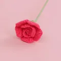 Handmade crochet rose with layered pink petals and green stem for home decoration - Rose Red