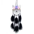 Unicorn dream catcher with black feathers and colorful artificial flowers for wall decor - Unicorn Style - Finished / Without Light / Black