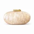 Elegant marbled shell acrylic clutch bag with golden clasp for weddings and evening galas - Apricot