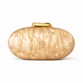 Elegant acrylic shell-shaped clutch bag with marble texture and golden metal clasp - Khaki