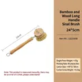 Beech wood long handle dish brush with natural sisal bristles and metal hanging loop - Bamboo Wood Long Handle Sisal Brush