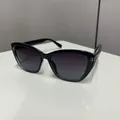 Cat eye sunglasses with black glossy frames, gradient grey lenses and silver metal logo - Regular / Gray Blue Frame Double Gray Lens
