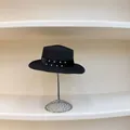 Detail of a straw boater hat featuring a black ribbon band adorned with rows of rhinestones - M (56-58cm) / Black