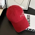 Vintage red distressed baseball cap with white letter embroidery and wide brim - M (56-58cm) / Red