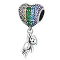 Charm cuore in zirconia arcobaleno con pendente orso per bracciali personalizzati - 527 / Specifica Standard
