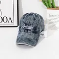 Berretto da baseball in denim lavato vintage con ricamo Australia e visiera - M / Blu scuro