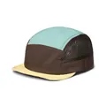 Detail of color-block 5-panel outdoor cap showing breathable mesh side and stitching - M (56-58cm) / Pea Green Top Coffee Hat