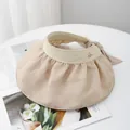 Beige pleated sun visor hat with large brim and elegant bow for summer UV protection - M (56-58cm) / Khaki