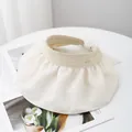 Elegant beige sun visor with floral pattern and bow tie detail for summer beach vacations - M (56-58cm) / Off White