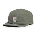 Detail of olive green five-panel camper hat with retro patch and metal side eyelets - M / Army Green