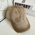 Casquette de baseball en coton marron vintage avec broderie et bordure usée - M (56-58cm) / Kaki