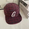 Retro plaid baseball cap with G letter embroidery and red-blue tartan fabric pattern - M (56-58cm) / Red