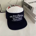 Flat top baseball cap with contrast color stitching and street style letter embroidery - M / Navy Blue/White
