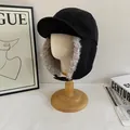 Cappello da aviatore invernale in maglia nera con spessa fodera in ecopelliccia grigia - M（56-58cm） / Nero