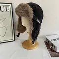 Thickened winter trapper hat with windproof shell and plush faux fur lining for cycling - M (56-58cm) / Black