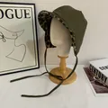 Dark green leather trapper hat with leopard print fur lining and earflaps for winter - M(56-58cm) / Army Green