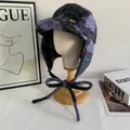 Chapeau aviateur à carreaux d'hiver avec cache-oreilles et doublure en peluche douce - M(56-58cm) / Carreaux Violet Noir Vert Foncé