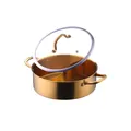 Golden 304 stainless steel dual-sided hot pot with glass lid and brushed finish - 304 Encapsulated Base Divided Pot (A426) / Gold