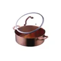 S-shaped dual divider hot pot in brushed rose gold finish with tempered glass lid - 304 Encapsulated Base Divided Pot (A426) / Rose Gold