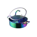 Rainbow finish 304 stainless steel dual-slot hot pot with S-shaped divider and glass lid - 304 Encapsulated Base Divided Pot (A426) / AB Color