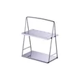 Two-tier silver stainless steel cutlery organizer rack with drainage holes and handle - Cutlery Rack - 36-piece Set Style C - Natural Color