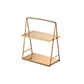 Two-tier gold stainless steel cutlery organizer rack with rounded handle and drainage holes - Cutlery Rack - Style C (Gold)