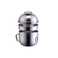 Three-tier stackable 304 stainless steel lunch box with side handle and metal tray - Silver